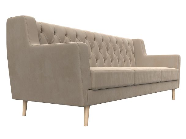 Прямой диван Брайтон 3 Люкс (полностью велюр бежевый) - Вид 3