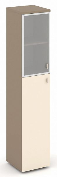 Шкаф высокий узкий (1 средний фасад ЛДСП + 1 низкий фасад стекло в раме сатин матовый) "ESTETICA" ES.SU-1.7R Сатин/Сатин матовый - Вид 1