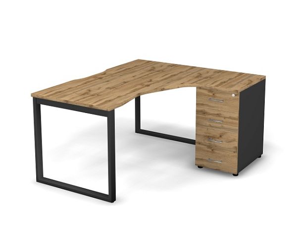 MATRIX 121S151-О Стол эгоном. с тумбой R, пров. вырез. (O-опоры) 1580х1380х775 Дуб Крафт/Темно-серый - Вид 1