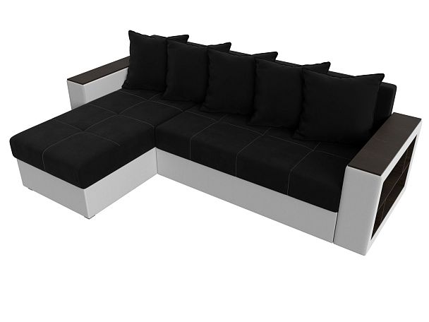 Диван угловой Дубай Лайт угол левый (основа микровельвет черный, компаньон экокожа белая) - Вид 5