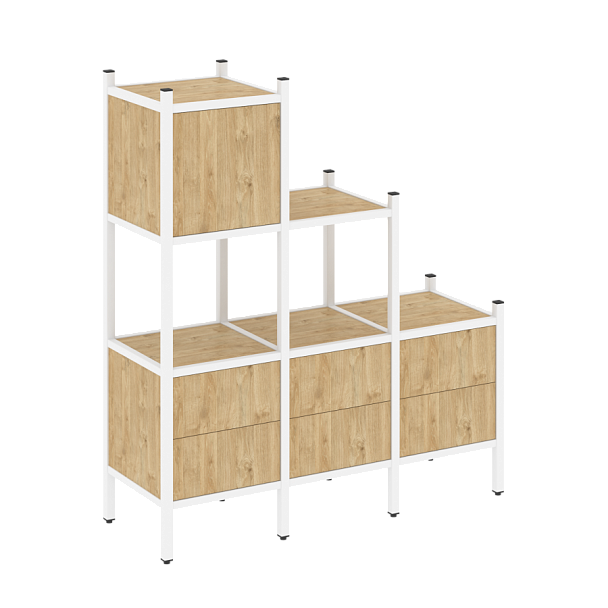 Loft Прямой стеллаж наборный VR.L-12 Тиквуд светлый/Белый металл 1278*446*1458 - Вид 1