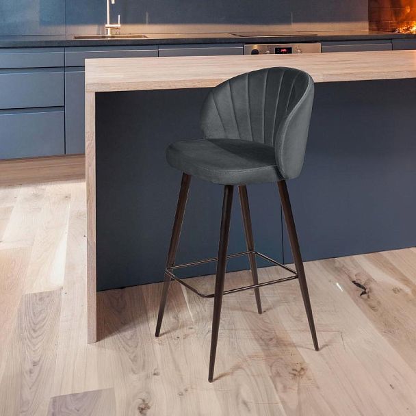 Стул барный Mont Blanc, бархат светло-серый 26 / черный конус - Вид 4