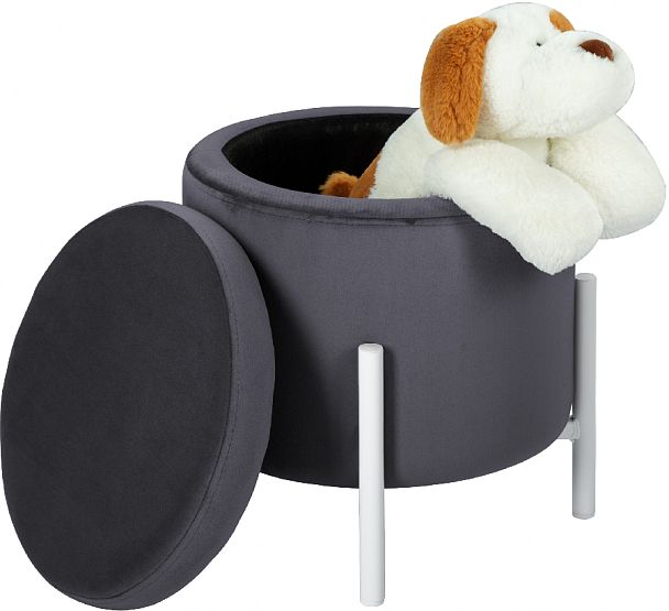 Комплект пуфов Кен с местом для хранения Серый велюр H-15/белый, 2 шт. - Вид 3