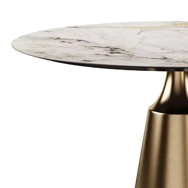 Стол круглый Lucas 120, керамика глянцевая, белая / опора золото - Вид 4