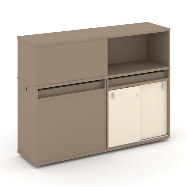 Estetica Набор №19. Тумба двойная+низкая надставка ES.NB.2N-19 Латте/Сатин 1500*410*1135 - Вид 1