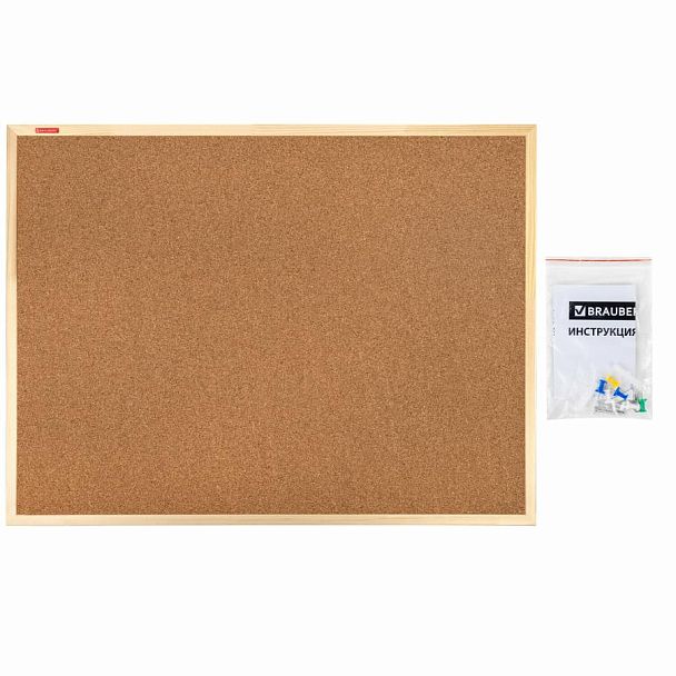 Доска пробковая для объявлений 90х120 см, деревянная рамка, BRAUBERG Wood, 238312 - Вид 8