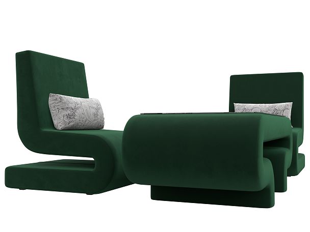 Волна набор 3 - стол, 2 кресла (полностью велюр зеленый) - Вид 3