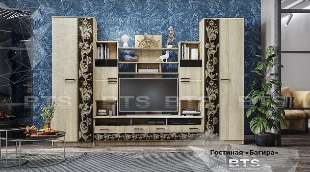 Гостиная "Багира" (3300х2200х500) дуб сонома/стекло каштан - Вид 1