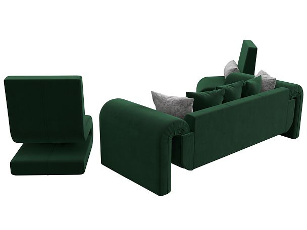Волна набор 1 - диван, 2 кресла (полностью велюр зеленый) - Вид 5