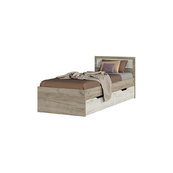 ГАРМОНИЯ КР 607 кровать с ящиками (0,8х0,78х2,032) дуб крафт белый/дуб крафт серый - Вид 1