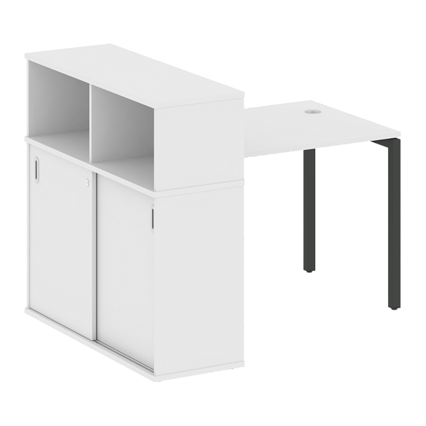 Metal System Quattro Стол письменный с шкафом-купе на П-образном м/к 40БП.РС-СШК-3.1 Т Белый/Антрацит металл 1410*1120*1098 - Вид 1