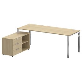 Metal System Direct Стол руковододителя с тумбой левый БГ.СРТ-6.8 (L) Акация/Нерж. сталь 2100*1620*750 - Фото предпросмотра