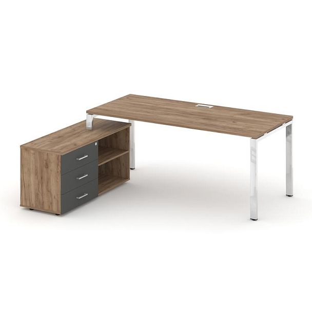 Стайл Проджект Директ Люкс / Style Project Direct Lux Стол письменный с греденцией левой M-SN-6P.SRG-026.M(L) Дуб Табак/Дуб Табак/Антрацит/Нержавеющая Сталь/Хром 1980*800*750 - Вид 1