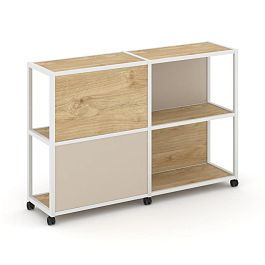 Shelf Mobile Стеллаж 3 уровня 2 секции VR.LT-STK-314.12 Тиквуд Светлый/Металл Белый/W-04 2370*400*1046 - Фото предпросмотра