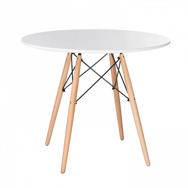 Стол обеденный BRABIX "Eames T-01", круглый диаметр 80 см, опоры дерево, пластик белый, 532633 - Вид 2