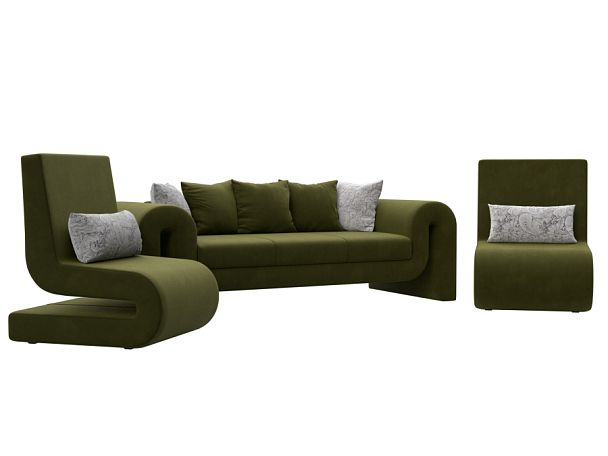 Волна набор 1 - диван, 2 кресла (полностью микровельвет зеленый) - Вид 1