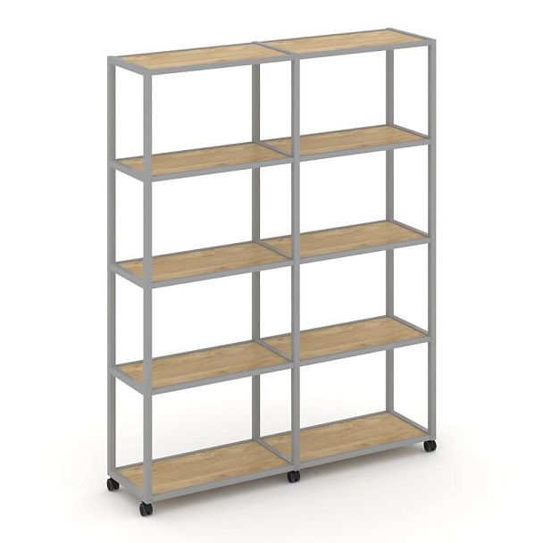 Shelf Mobile Стеллаж 5 уровней 2 секции VR.LT-STK-511.12 Тиквуд Светлый/Металл Серый 2370*400*2000 - Вид 1