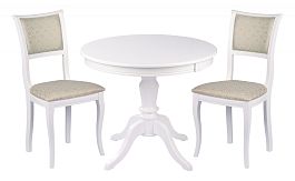 Обеденная группа стол Элат D90(130)х90х76 Белый и 2 стула Камир Белый/Бирюзовый жаккард - Фото предпросмотра