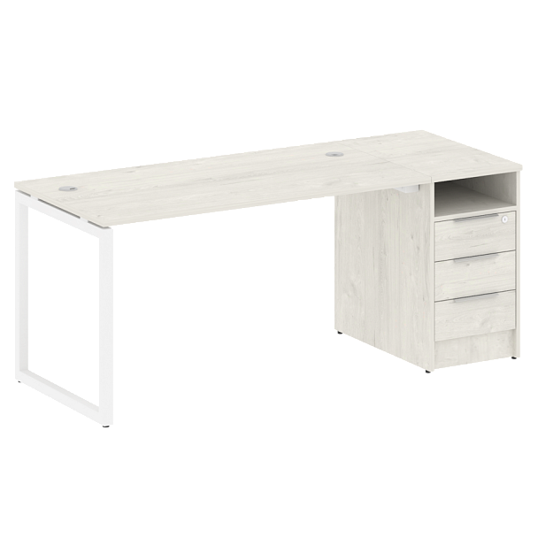 Metal System Quattro Р. ст. с тумбой на О-образном м/к 40БО.РС-СТП-1.3 Дуб наварра/Белый металл 1812*720*750 - Вид 1