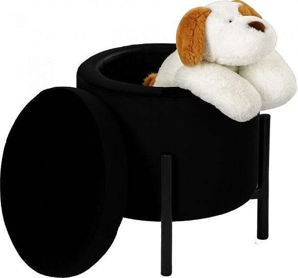 Комплект пуфов Кен с местом для хранения Черный велюр H-75/черный, 2 шт. - Вид 3