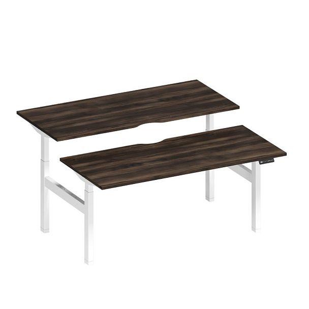 Рабочая станция на электроприводе с вырезами Elevo А2 БГ 104.2 ДР дуб ристретто/ белый гладкий - Вид 1