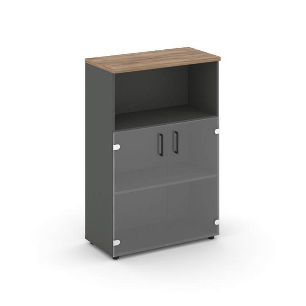 Style Project Шкаф средний широкий SN.STS-202 Антрацит/Дуб Табак/Прозрачный/Черный Ручки 796*400*120 - Вид 1