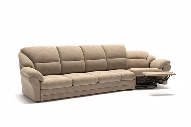 San-Remo диван-кровать с реклайнером и радиусным модулем велюр бежевый - Вид 3