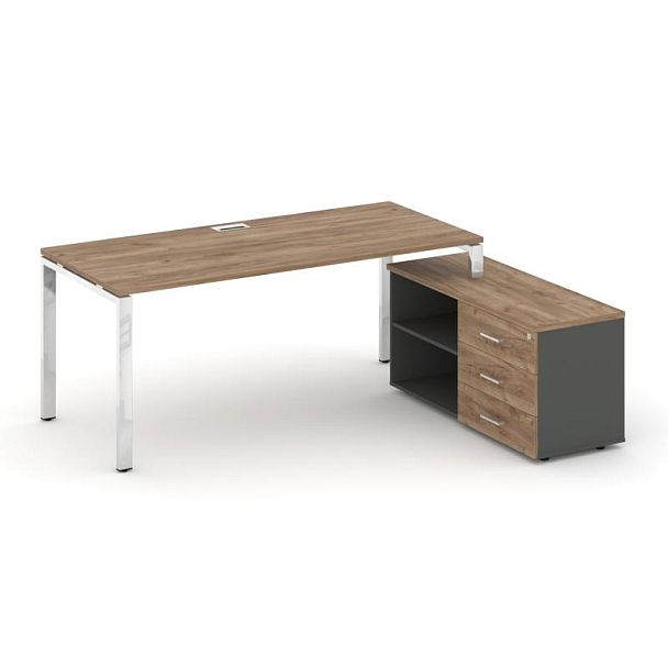 Style Project Direct Lux Стол письменный с греденцией правой M-SN-6P.SRG-026.M(R) Дуб Табак/Антрацит/Дуб Табак/Нержавеющая Сталь/Хром 1980*800*750 - Вид 1