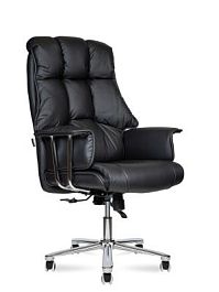 Кресло офисное / Президент / сталь + хром / черная  экокожа - Фото предпросмотра