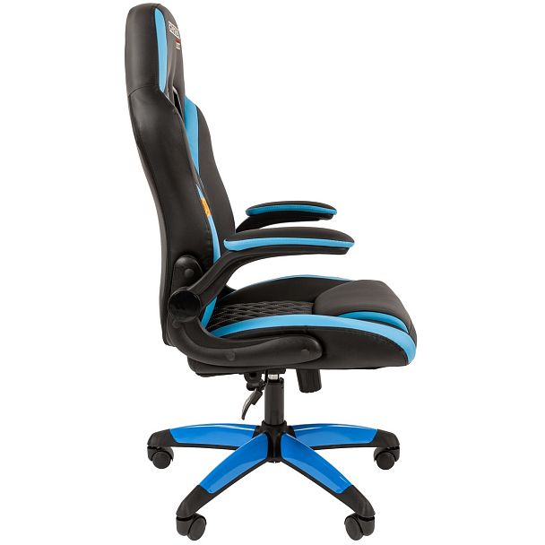 Кресло CHAIRMAN GAME 15, экокожа, черный/голубой - Вид 4