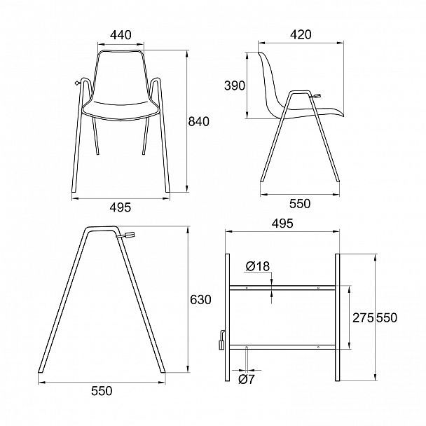 Стул Venezia (4 высокие ножки с подлокотниками + столик TLT), каркас черный, синий - Вид 2