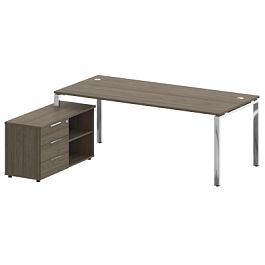 Metal System Direct Стол руковододителя с тумбой левый БГ.СРТ-6.9 (L) Вяз/Нерж. сталь 2100*1720*750 - Фото предпросмотра