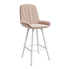 Стул ЮККИ Основание №5 Барный конус Белое Велюр тип 2 Песочный - Фото предпросмотра