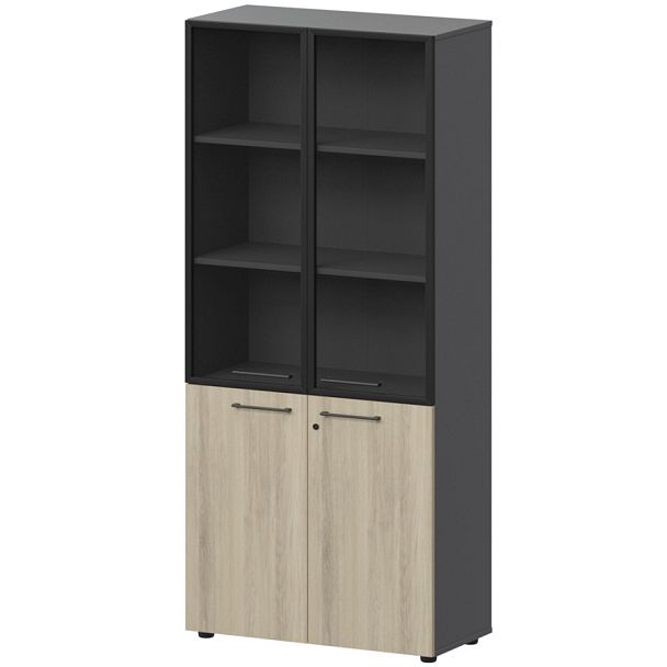 Шкаф высокий закрытый с стеклом в алюминиевой раме СМШ58.28F.38RSМ(Ч) Кронберг/Графит 792x382x1990 Кортез - Вид 1