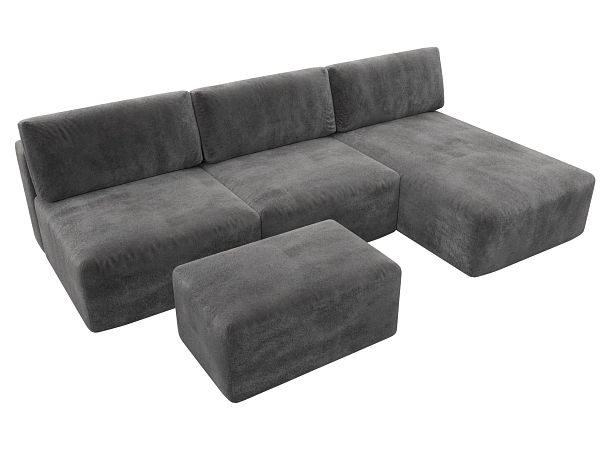 Диван угловой модульный с пуфом Лига-060 НПБ Лонг угол универсальный Велюр серый - Вид 6