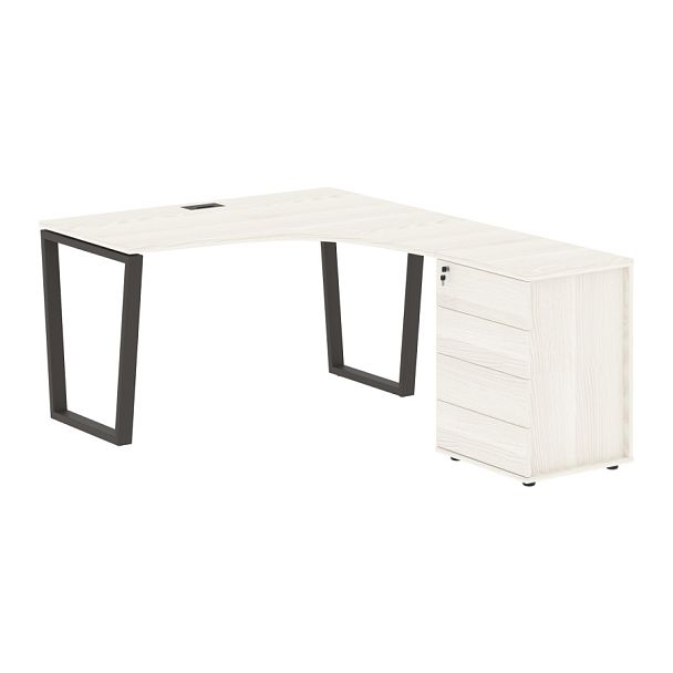 Стол эргономичный с тумбой EVCET 1318(R) Ясень Траун/Мокко 1360х1880х750 EDIS - Вид 1