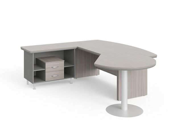 БЕРЛИН / BERLIN Стол руководителя L угловой с брифингом и тумбой 2 ящика 2350х2000х760 Дрифтвуд/Серый - Вид 1