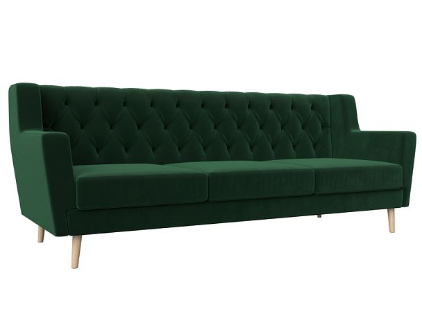 Прямой диван Брайтон 3 Люкс (полностью велюр зеленый) - Вид 1