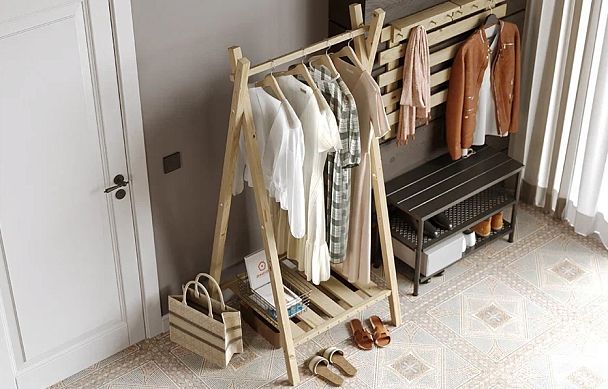 Вешалка-рейл напольная деревянная, сосна, цвет натуральный - Вид 2