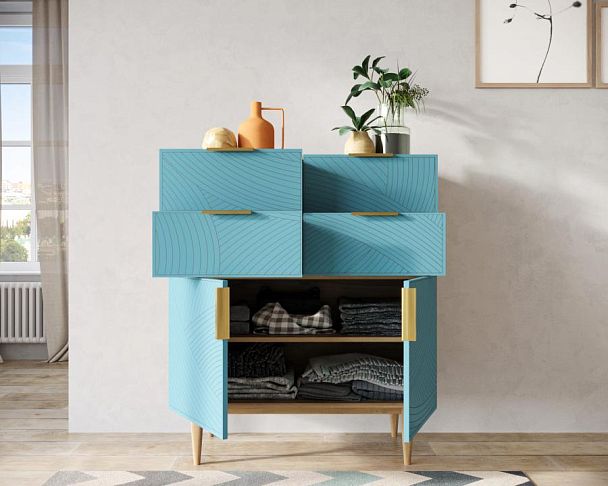 Большой комод с четырьмя ящиками и дверками Line LN17/GR1/blue - Вид 2