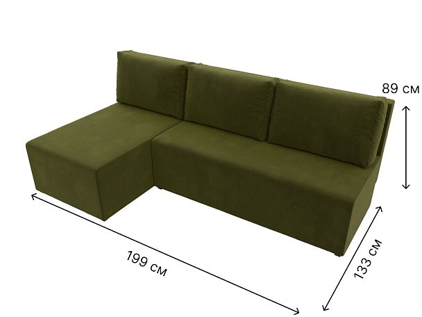 Угловой диван Поло левый (полностью микровельвет зеленый) - Вид 9