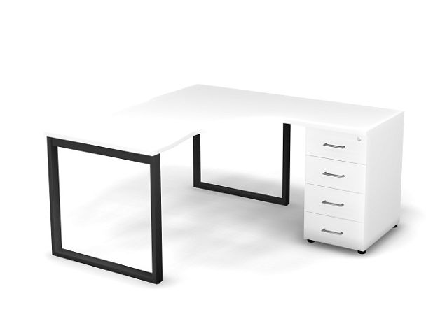 MATRIX 121S191-О Стол эгоном. с тумбой R, пров-ик вырезной (O-опоры) 1580х1580х775 Белый/Темно-серый - Вид 1