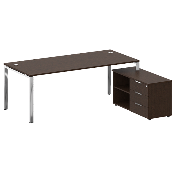 Metal System Direct Стол руковододителя с тумбой правый БГ.СРТ-6.9 (R) Венге/Нерж. сталь 2100*1720*750 - Вид 1