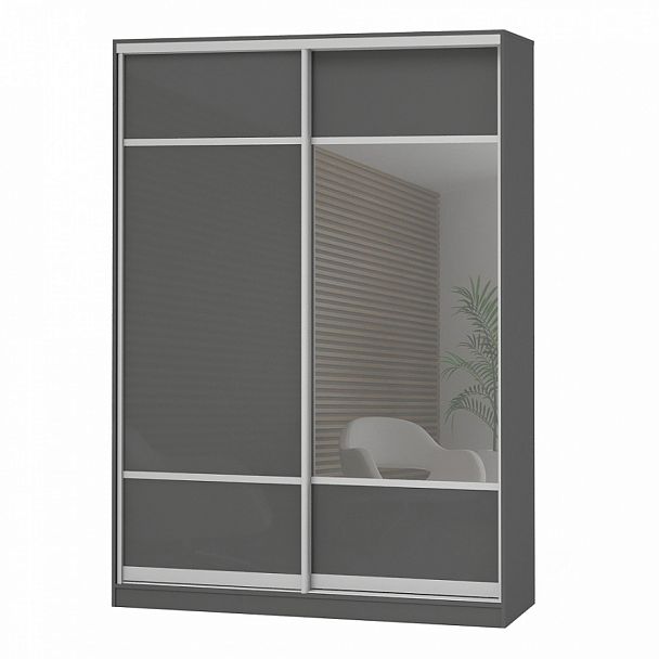 Шкаф Дерби 1600 ДСП-ЗР "Шкафы-купе" ПК-ДЕБ-Ш215Х160ДСЗ/1-В1-73 темно-серый - Вид 1