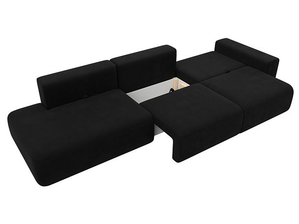 Диван прямой Лига-036 Модерн Лонг подлокотник справа Микровельвет черный - Вид 8