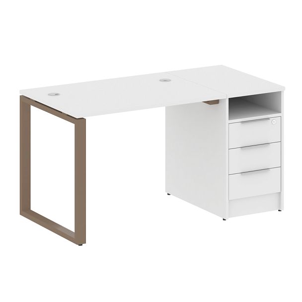 Metal System Р. ст. с тумбой на О-образном м/к БО.РС-СТП-1.1 Белый/Мокко металл 1412*720*750 - Вид 1