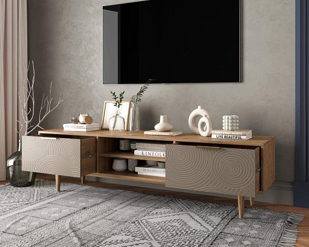 Комод Line с нишей низкий под TV R27/beige - Вид 2