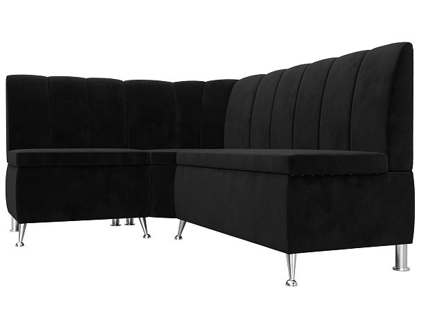 Кухонный угловой диван Кантри левый (полностью велюр черный) - Вид 3