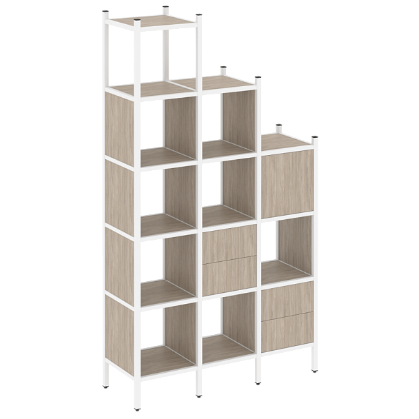 Loft Прямой стеллаж наборный VR.L-21 Дуб аттик/Белый металл 1278*446*2280 - Вид 1