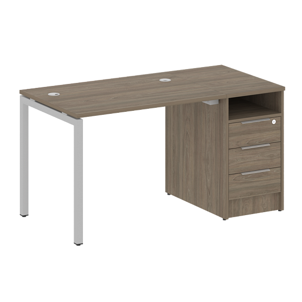 Metal System Quattro Р. ст. с тумбой на П-образном м/к 40БП.РС-СТП-1.1 Вяз/Серый металл 1412*720*750 - Вид 1